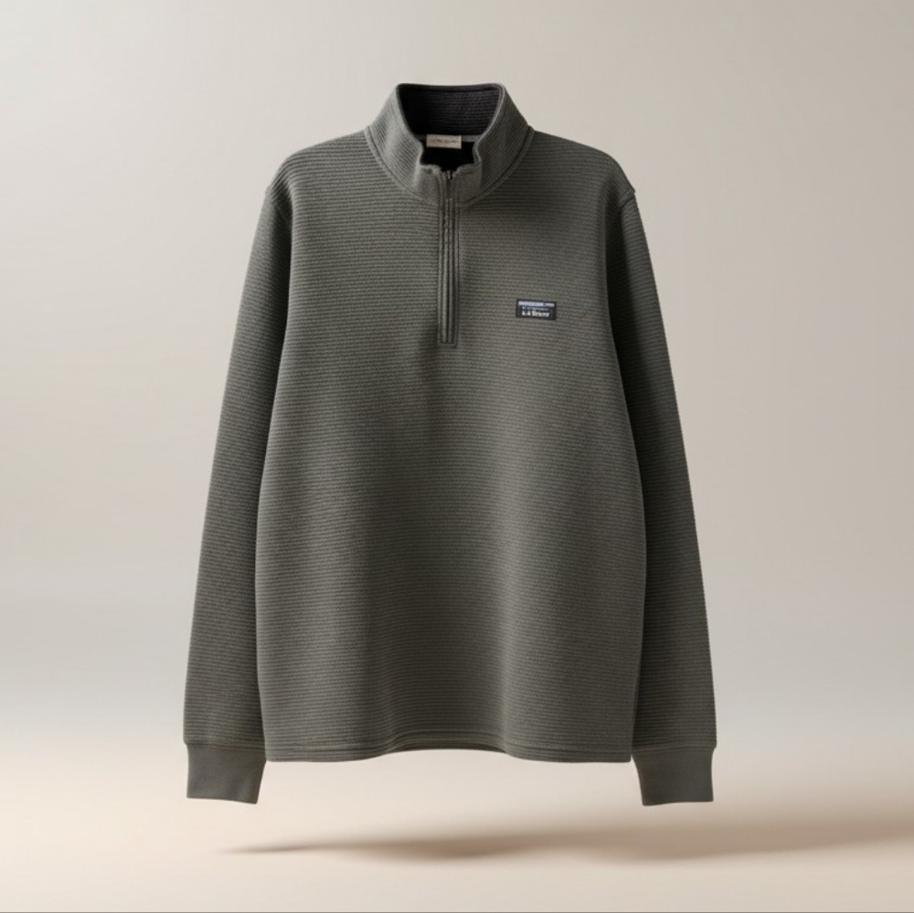 L.L. Bean Ribbed Quarter Zip Pullover – Olive Green – Medium – 21” PTP